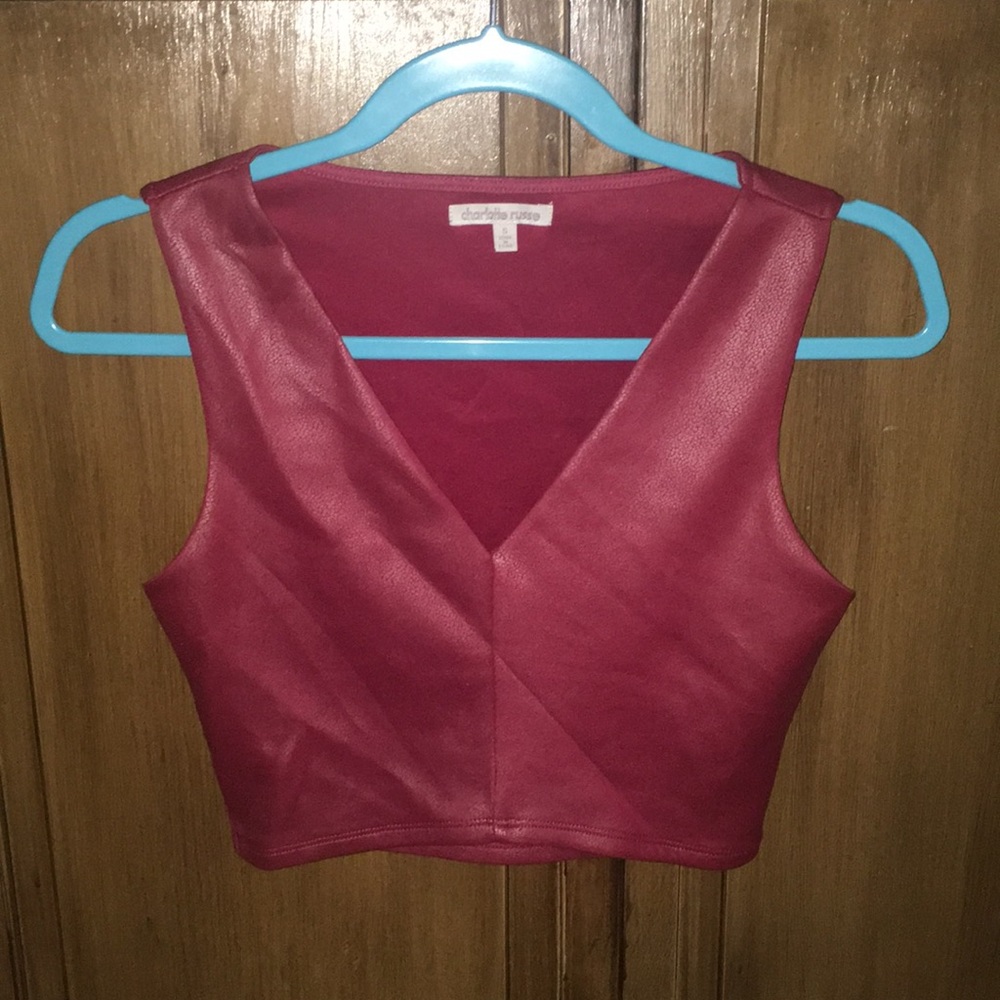 Burgundy pleather crop top
